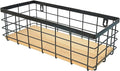 Metal Wire Basket Detachable Wood Base Storage Organizer Farmhouse Hanging Basket for Kitchen Cabinets, Bathroom, Pantry, Laundry Room,1 Pack in Black Color,Medium Size