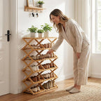 The 9-Tier No-Assembly Bamboo Rack, 3-9 Tiers Bamboo Shoe Rack, Foldable Bamboo Vertical Shoe Organizer, Multifunctional & Space-Saving, For Entryway, Closet, Corner, Bedroom, Hallway (Walnut, 9Tiers)