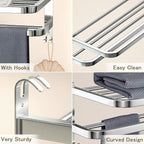 DDS-DUDES 15 Inch Bathroom Towel Rack Towel Shelf with Double Towel Bars Lavatory Wall Mount Holder with Hooks Stainless Steel Hotel Bath Rack