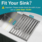 Aluminum Roll Up Dish Drying Rack Over The Sink, 17.7" x 13.4" Rust-Proof Foldable Dish Drainer Mat, Heat Resistant Trivet & Kitchen Sink Cover, Fits Sinks up to 16.8" Wide, Matte Gray