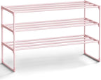SONGMICS Shoe Rack, 3-Tier Shoe Organizer, Metal Storage Shelf, Upright or Upside Down, for 16-20 Pairs, Stackable, for Entryway, 11.8 x 36.2 x 21.7 Inches, Jelly Pink ULSA303S01
