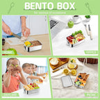 TeamFar Stainless Steel Bento Box, 28oz/850ML Small Metal Bento Lunch Box Container for Adults/Kids, for Home/School/Office/Travel, With 2 Removable Dividers, Leak-Proof & Dishwasher Safe