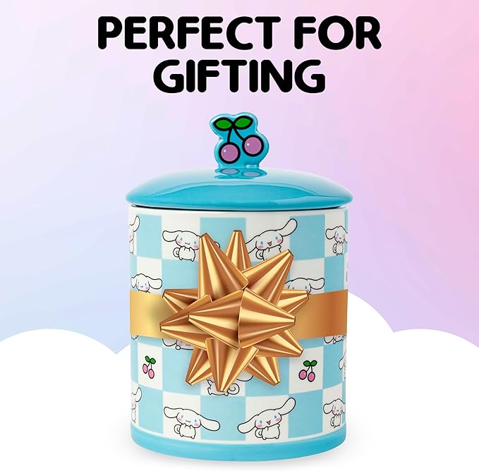 Silver Buffalo Sanrio Hello Kitty and Friends Cinnamoroll Cherries Blue Checkered Ceramic Cookie Snack Jar (Large)