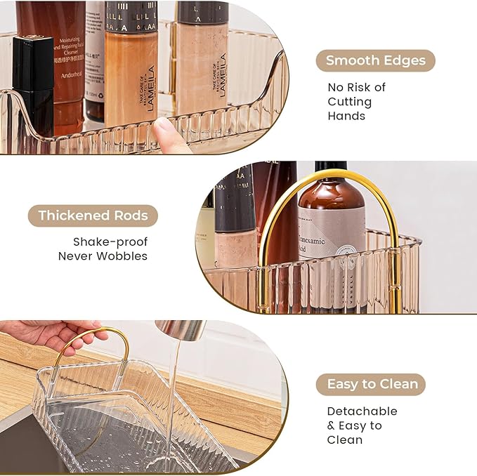 Bathroom Counter Organizer Countertop, 3 Tier Makeup Perfume Shelf Storage, Skincare Cosmetic Tray for Dresser Vanity - Gold