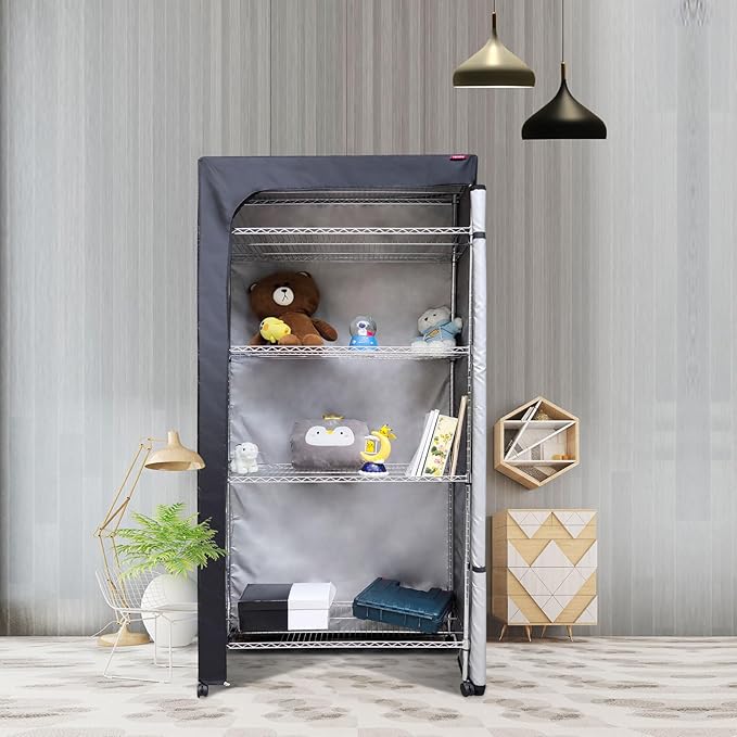 Shelf & Garment Rack Cover, Dustproof Waterproof Protector with Two-Way Zipper for Easy Access, Fits Wire Shelving 36" x 14" x 72" (Cover Only)
