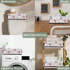 Toilet Tank Topper Paper Basket with Handle, Floral Pattern Foldable Bathroom Storage Basket for Organizing, Small Fabric Storage Bins for Bathroom Decor