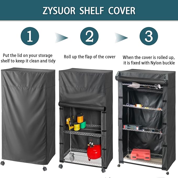 Waterproof Dustproof Shelf Cover for Wire Shelving and Storage Rack, 36" W x 18" D x 54" H, Heavy-Duty Dust Cover with Nylon Buckle and Hook & Loop Closure (Black, No Shelves)