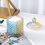 Qtip Holder Glass Apothecary Jars with Lid Bathroom Accessories Vanity Organizers and Makeup Storage for Cotton Swabs, Makeup Sponges, Bath Salts, Canister Dispenser, 2 Pack Rainbow