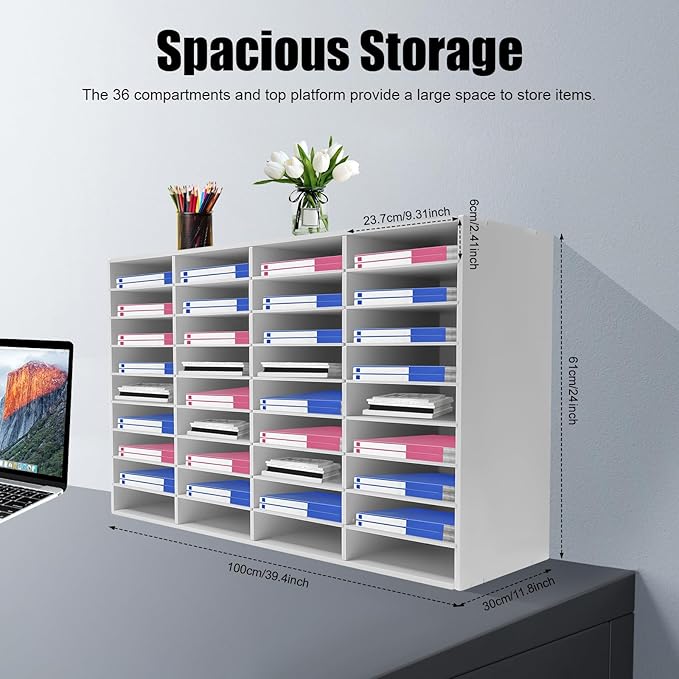 36 Compartments Literature Organizers, Office Mailbox with Adjustable Shelves+Gloves, Paper Storage Cabinet for Office, Home, Classroom