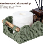 CubesLand Bathroom Basket Organizer w/Cut Out Handle, Back of Toilet Paper Storage Baskets Tray for Bathroom Countertop Decorative, Scalloped Wicker Basket Also for Home Decor, Living Room, Green