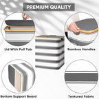 BALEINE Laundry Hamper with Lid, Tall Laundry Baskets with Bamboo Pull Handles, Large Laundry Bin with Internal Support (36 Gal/140L, Grey Stripe)