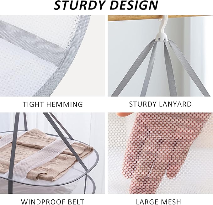 AUTODECO 3-Tier Folding Mesh Clothes Hanging Dryer, Sweater Drying Rack, Large Laundry Drying Rack, Lay fold Flat Dry Hanger, Mesh Clothes Hanging Dryer - XL(3Tier)