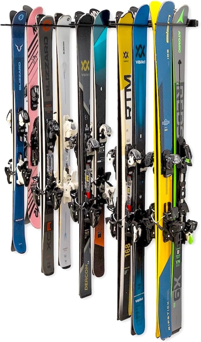 StoreYourBoard Solitude Ski Storage Rack, Wall Mount Organizer with Shelf option, Holds 10 Pairs of Skis, Heavy Duty Supports 300 lbs