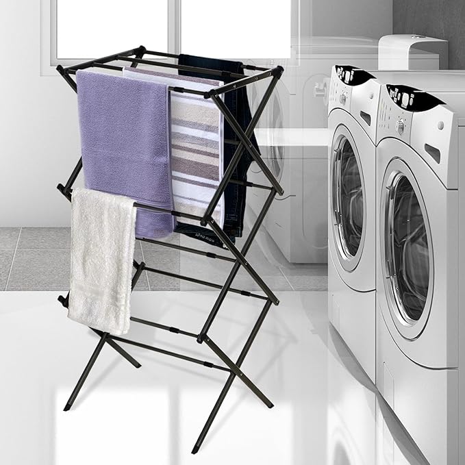 BLACK+DECKER Laundry Organization Expandable/Collapsible Clothes Drying Rack. Essential for Camping/Trailers or Anywhere You Air Dry Laundry. Oversized for Multiple Garments, (Black)