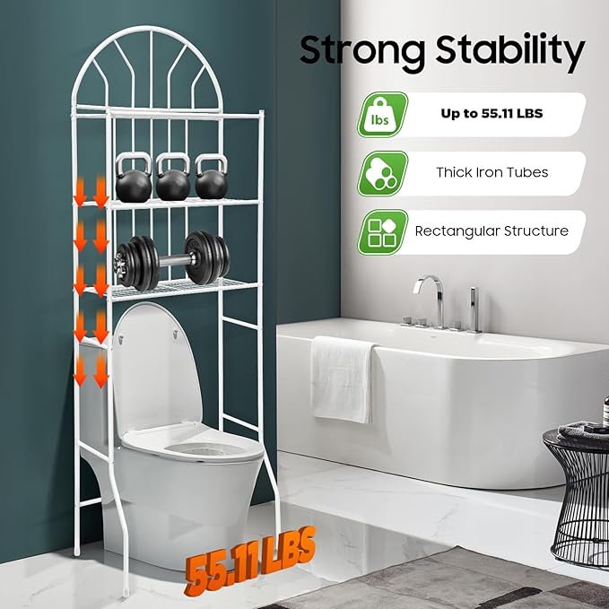 3-Tier Over The Toilet Shelf, Freestanding Bathroom Organizer Bathroom Rack Over Toilet Space Saver 55lbs Capacity Corner Stand Storage Organizer for Bathrooms Toilets Balconies