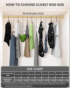 Closet Rods for Hanging Clothes, 17 to 28 Inches Stepless Adjustable Metal Closet Rod, 1.3 Inches Heavy Duty Clothes Hanging Rod for Closet Wardrobes Laundry RV, Golden