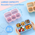 Bento Box Adult Lunch Box - 4 Pack, 5 - Compartment Meal Prep Container for Kids, Reusable Food Storage Snack Containers - Stackable for School, Work, and Travel (Transparent(Blue/Pink/Green/Yellow))