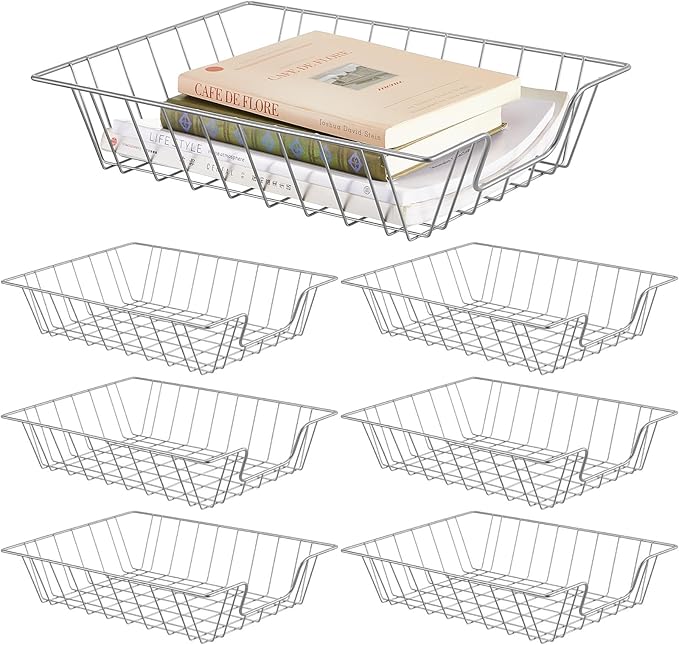 Yeaqee 6 Pcs Letter Tray Wire Paper Trays Stackable File Desk Organizer Metal File Paper Holder Basket for Desk Desktop Letter Storage for Office Home Classroom School(14'' x 10'' x 3'',Silver)