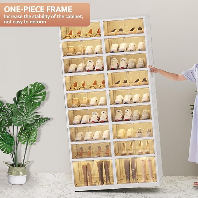 Collapsible Shoe Rack Organizer 9 Tiers-36 Pairs Foldable Shoe Cabinet with Doors, Large Plastic Folding Shoe Cabinet, Easy Assembly Shoe Shelves Organizer for Entryway, Living Room