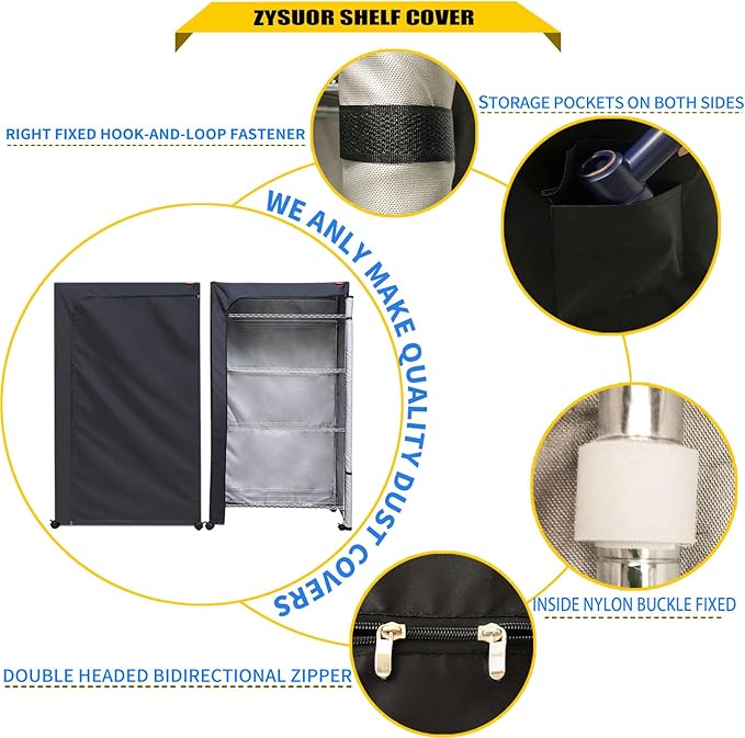 Shelving Cover Wire Shelf Rack Dust Cover 30X14X54,The Two-Way Zipper Design can be Opened up, Down, or All for Easy Access (No Shelves,Black)