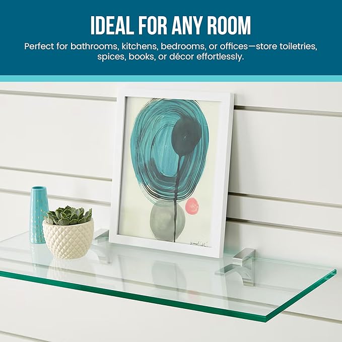 Spancraft Clear Floating Glass Shelf 12" X 18" in Chrome