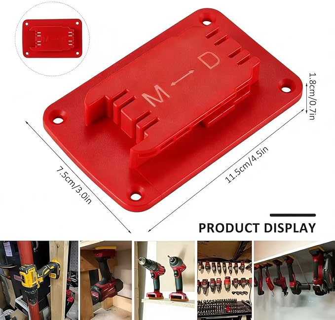 5/5 Combo m18 Battery Holder&Tool Holder for Milwaukee Power 18v Drill Rack Wall Mount Cordless Tool Hanger Organizer Storage Shelf with Screws