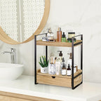 2-Tier Bathroom Organizer Countertop with Drawer, Wood Counter Shelf for Storage, Vanity Tray for Organization and Decor, Countertop Organizer for Bathroom, Kitchen, Office (Brown)