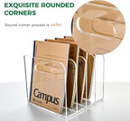 4 Vertical Compartments File Holder, Clear Acrylic Desk Organizer and Storage Bins Holding for Magazines, Binders, Notebooks, Envelopes, Multi-purpose Document Organizer for Home Office