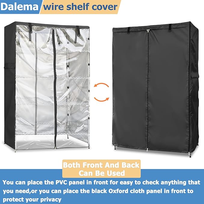 Wire Rack Covers,Heavy Duty 600D Dustproof Waterproof Storage Rack Covers for Metal Shelves,Storage Shelf Cover with Zipper for Wire Shlef,48''W x 19''D x 72''H,Black with Clear Front
