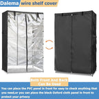 Wire Rack Covers,Heavy Duty 600D Dustproof Waterproof Storage Rack Covers for Metal Shelves,Storage Shelf Cover with Zipper for Wire Shlef,36''W x 19''D x 62''H,Black with Clear Front