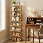 The 9-Tier No-Assembly Bamboo Rack, 3-9 Tiers Bamboo Shoe Rack, Foldable Bamboo Vertical Shoe Organizer, Multifunctional & Space-Saving, For Entryway, Closet, Corner, Bedroom, Hallway (Walnut, 9Tiers)