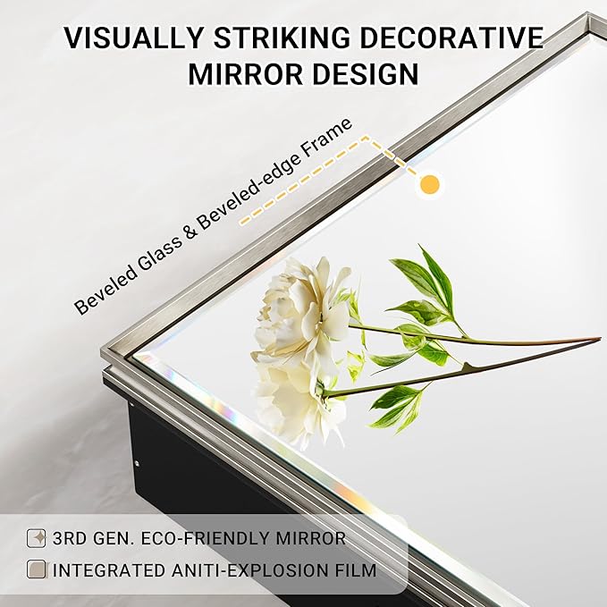 Pre-Assembled Surface or Recessed Medicine Cabinet Mirror-24x30 Brushed Nickel Bathroom Medicine Cabinet with Mirror & Rustproof Aluminum Frame, Beveled Bathroom Vanity Mirror with Storage