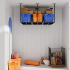 3x6 ft Heavy Duty Adjustable Ceiling Mounted Storage Rack, Overhead Garage Storage Rack 750lbs Capacity Alloy Steel, Customizable Height, Easy Access for Organize Tools, Gear, Containers Black