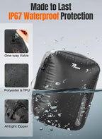 Vacuum Bags for Travel with Wireless Pump, 180° Open Zipper, IP67 Waterproof, Reusable Space Saver Compression Bags for Backpack, Suitcase, Home Storage(2 Pack + Pump)