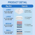 Vacuum Storage Bags with Hand Pump, Plastic Packaging Bags, 80% Space Saver Vacuum Seal Bags for Clothing, Travel Lugggage, Blankets, Comforters, 10 Medium