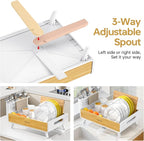 Dish Drying Rack for Kitchen Counter - Stainless Steel & Bamboo Dish Rack with Large Removable Utensil Holder, Dish Drainer with Adjustable Automatic Spout, White