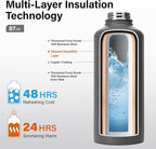 Insulated Water Bottle | Thickened Stainless Steel for Gym and Hiking with Straw, Carrier Bag, Handle Strap | BPA-Free 87 oz