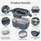 Vingud Electric Lunch Box for Adults, Heated Lunch Box Food Warmer, 80W 1.5L Portable Heating Lunchbox for Men/Work/Car/Truck, 12V 24V 110V Lonchera Eléctrica Portátil Christmas White Elephant Gifts