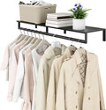 Wall Mounted Clothes Rack with Top Shelf, 41'' Industrial Clothing Rack Heavy Duty, Metal Shelf with Hanging Rod, Garment Rack Laundry Room Shelves, Space Saving