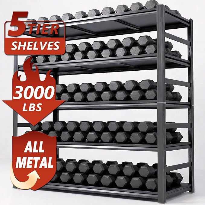 Adjustable 6-Tier Garage Shelving, Heavy Duty Steel Storage Rack, High Load Capacity, Ideal for Garage, Warehouse, or Home Organization (6-Tier 78" H x 40" W x 16" D)