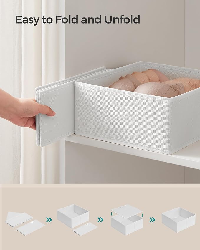 SONGMICS Drawer Organizers, Dresser Divider Organizers, Set of 18, Foldable Fabric Storage Boxes for Socks, Underwear, Bras, Ties, Scarves, Cloud White URDZ006W03