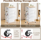Rolling Cart with Drawers, Rolling Storage Cart with 6 Large Plastic Drawers & Wooden Tabletop, Utility Cart with Pegboards & Basket, Storage Drawers Cart for Living Room, Classroom, Bedroom, Office