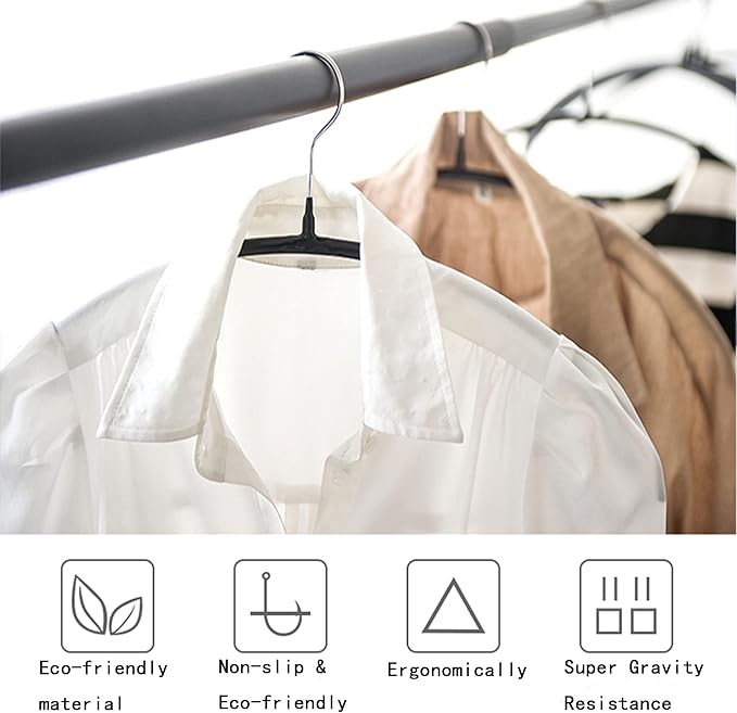 Gold Hangers 100 Pack - Heavyduty Non Slip Slimline Suit Jacket T Shirt Hangers - Space Saving (Black)