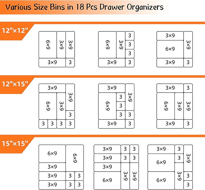 BYCY 18 Pcs White Drawer Organizers Trays Set Drawer Dividers for Kitchen Office Bathroom, Interlocking Bin Pack (18 Pieces)