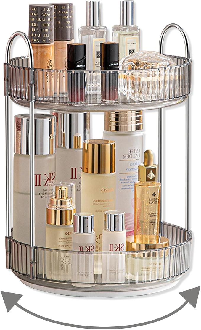 360 Rotating Makeup Organizer for Vanity,Bathroom Countertop Organizer,Spinning Perfume Organizer&Vanity Organizer(Grey-2 Tier)