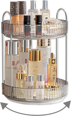 360 Rotating Makeup Organizer for Vanity,Bathroom Countertop Organizer,Spinning Perfume Organizer&Vanity Organizer(Grey-2 Tier)