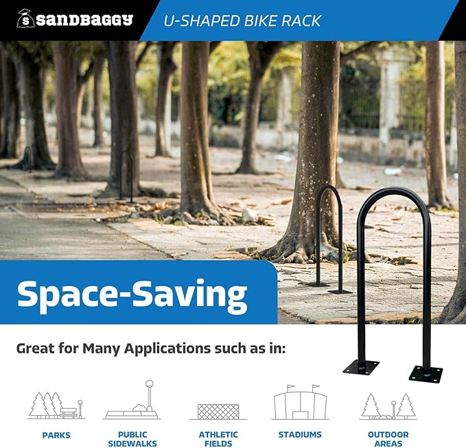 Sandbaggy In Ground Bike Rack | U Shaped, Commercial, Outdoor, 1 Loop, Steel | Black, 14.5" x 34" (10)