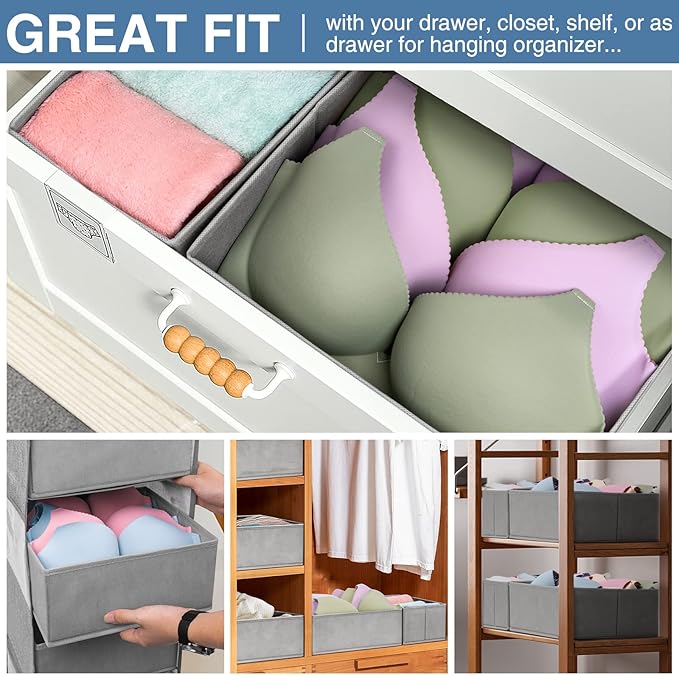 Criusia Drawer Organizer Clothes 12 Pack, Dresser Organizer for Nursery Bedroom Closet Organization and Storage - Baby Clothes Organizer Bins - Drawer Divider for Sock Underwear Bra Ties (Grey)