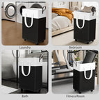 HomeHacks 75L Rolling Laundry Basket with Wheels, Collapsible & Waterproof Laundry Hamper, Mobile Clothes Hamper, Storage Laundry Bins with Handles for Laundry Room, Bedroom, Bathroom & Dorm, Black