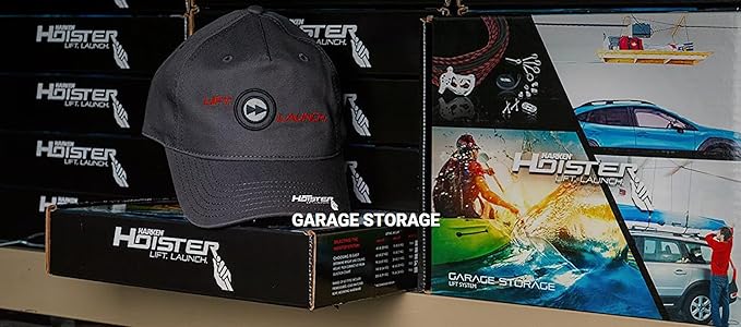 HARKEN Hoister Lightweight Cargo Carrier Overhead Garage Storage 4-Point Hoist System for 60lb Carriers, Kayaks, Canoes, Surf & Paddle Boards, Storage (60lb Capacity, 10ft Ceiling), Model 7801